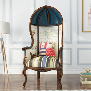 美式实木鸟笼椅欧式新古典单人公主椅高背复古装饰椅休闲太空椅